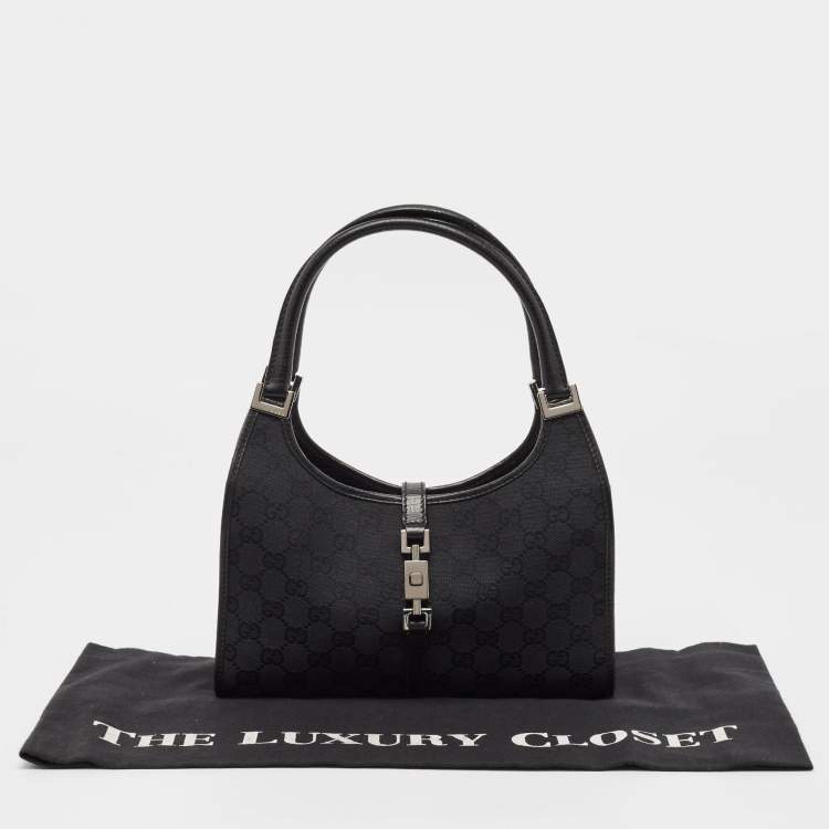 Pre Owned Gucci Black GG Canvas and Leather Small Bardot Bag