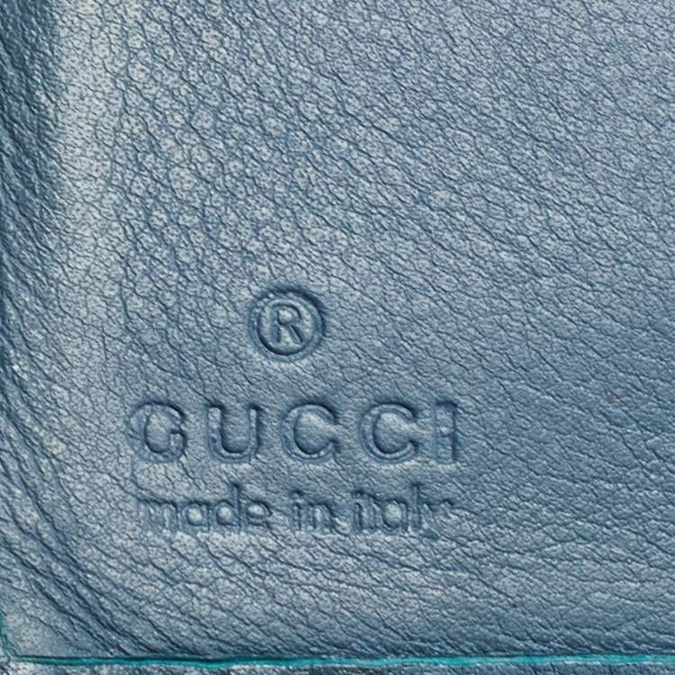 Pre Owned Gucci Blue Guccissima Leather Metal Bar Bifold Wallet