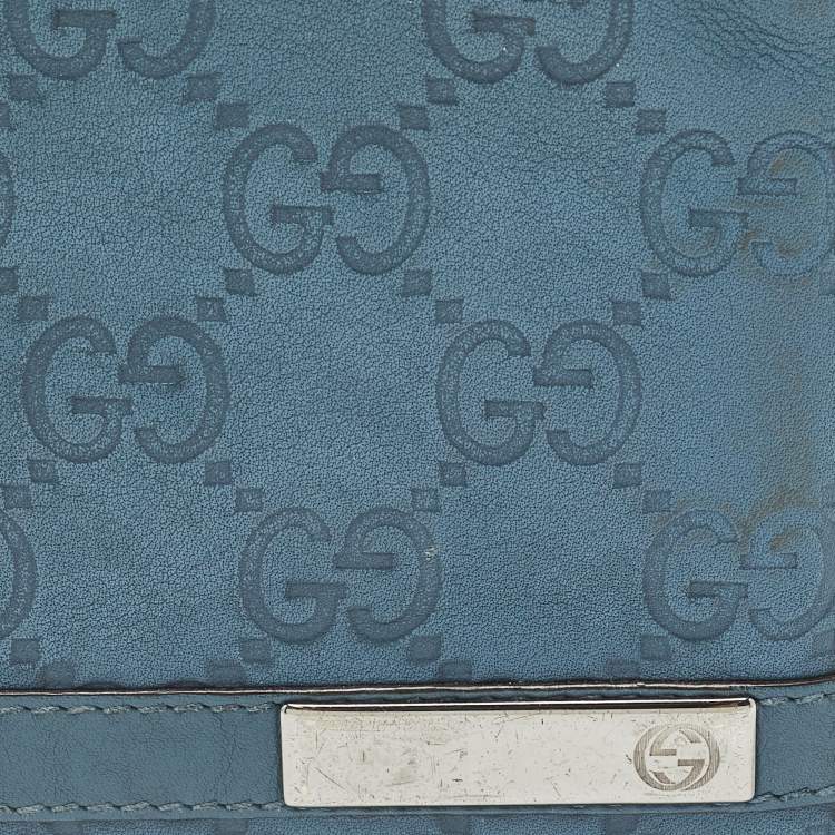 Pre Owned Gucci Blue Guccissima Leather Metal Bar Bifold Wallet