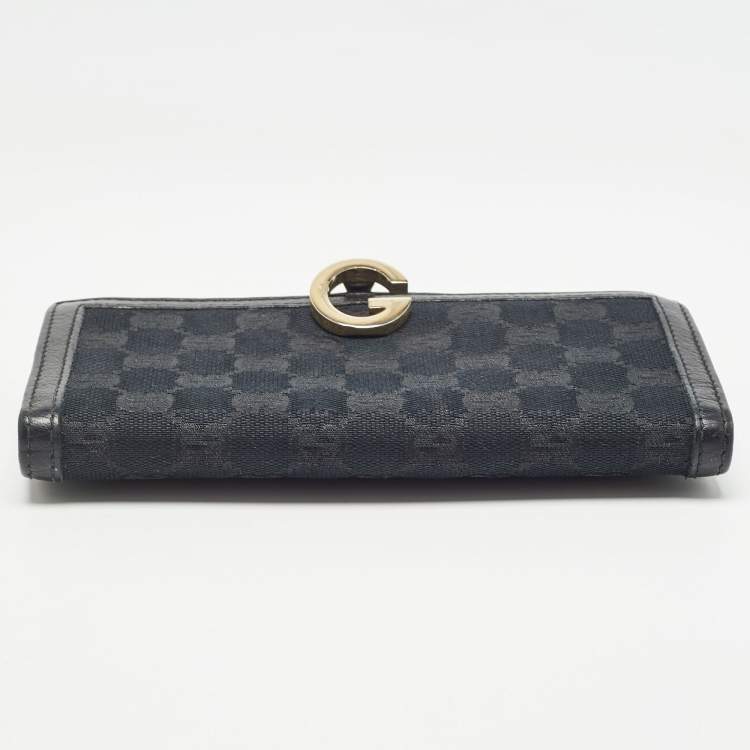 Pre Owned Gucci Black GG Canvas and Leather G Bit Flap Continental Wallet