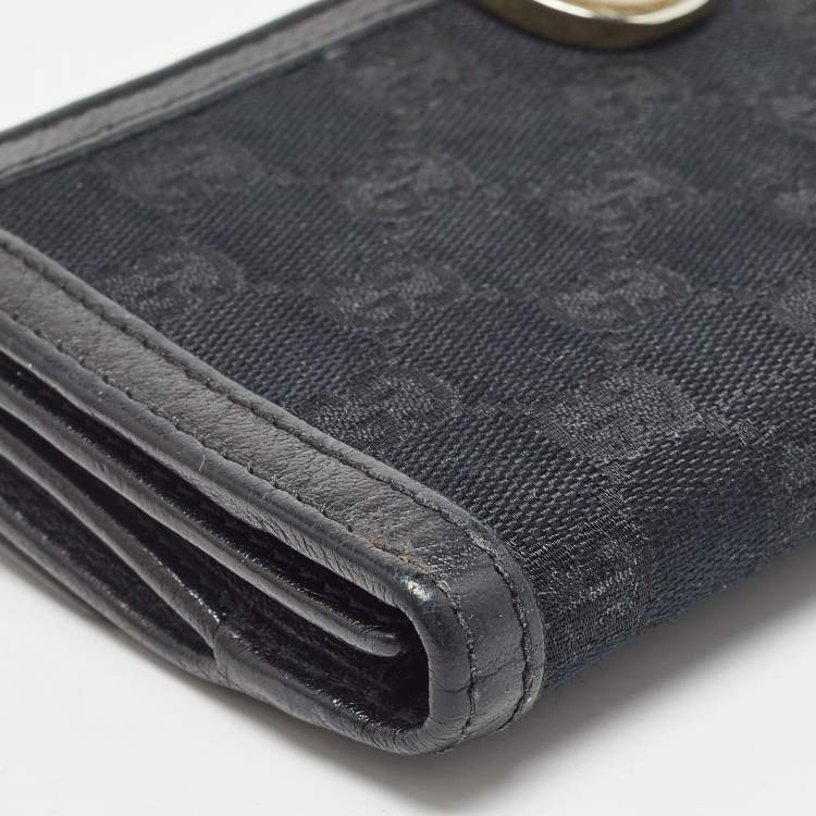 Pre Owned Gucci Black GG Canvas and Leather G Bit Flap Continental Wallet