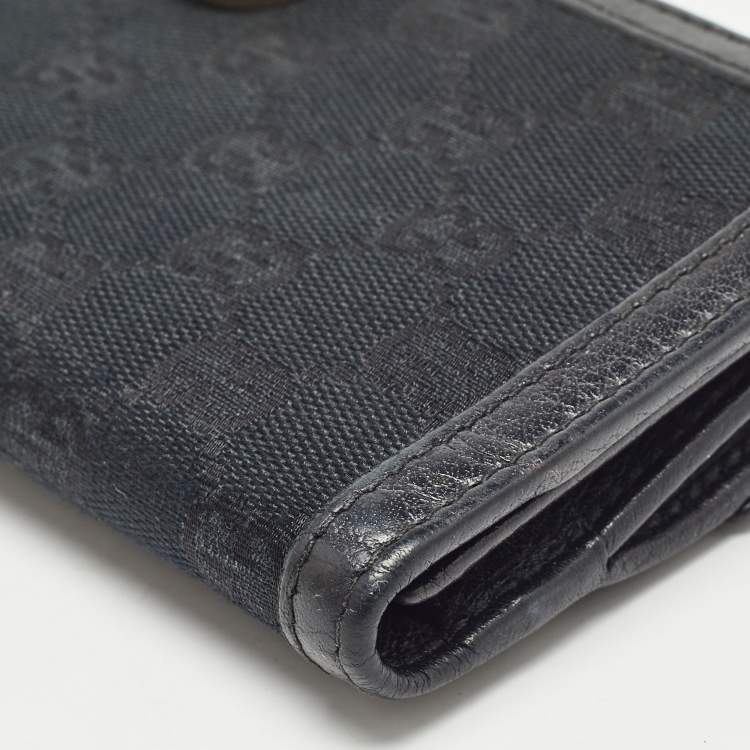 Pre Owned Gucci Black GG Canvas and Leather G Bit Flap Continental Wallet