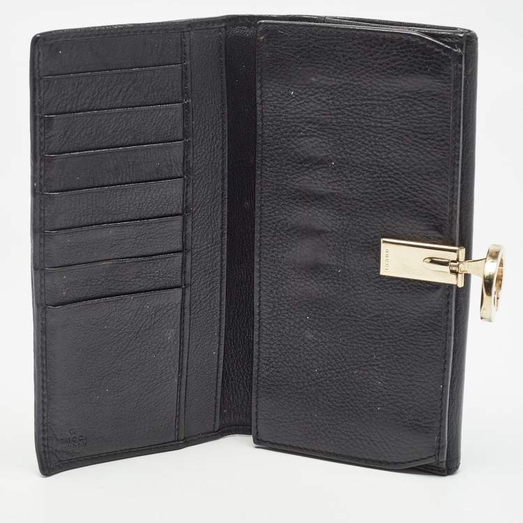 Pre Owned Gucci Black GG Canvas and Leather G Bit Flap Continental Wallet