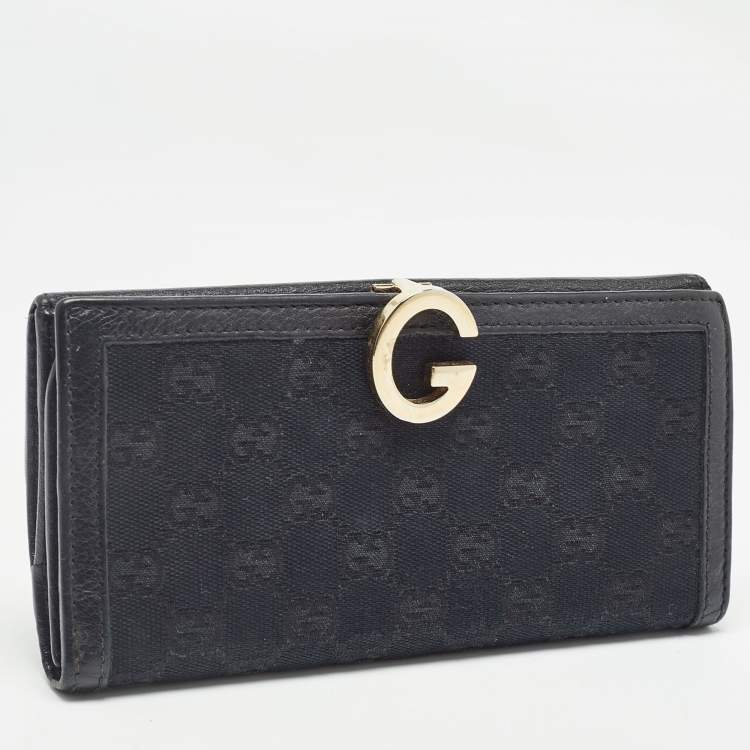Pre Owned Gucci Black GG Canvas and Leather G Bit Flap Continental Wallet