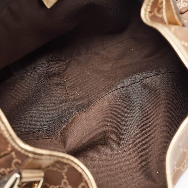 Pre Owned Gucci Bronze/Gold GG Fabric and Leather Medium Abbey Hobo