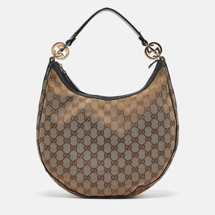 Pre Owned Gucci Beige/Brown GG Canvas and Leather GG Twins Medium Hobo
