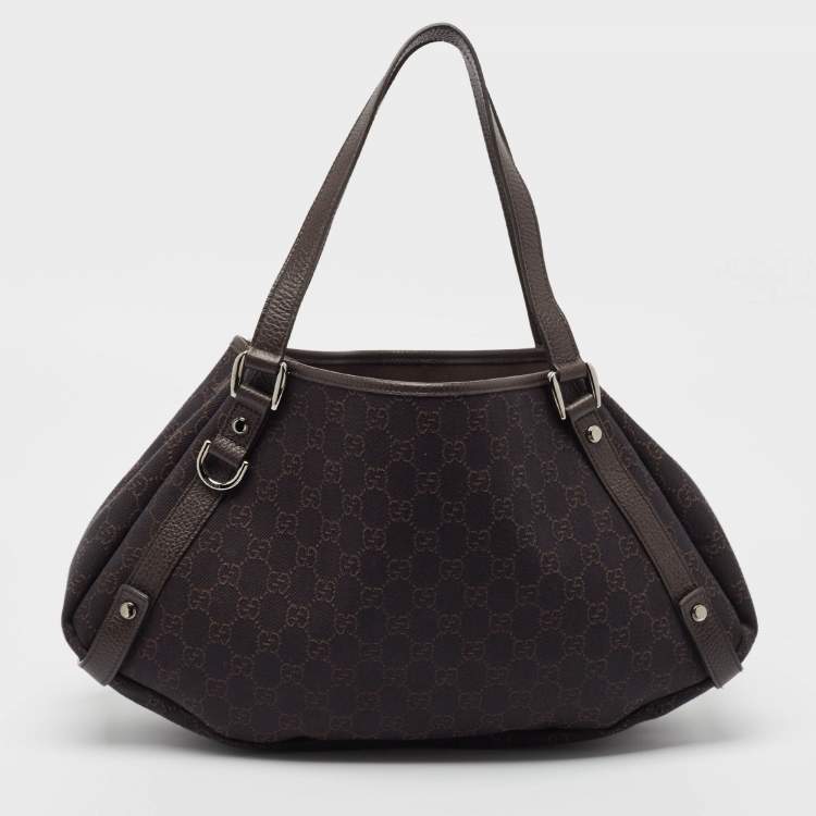 مملوكة مسبقًا Gucci Dark Brown GG Canvas and Leather Abbey Hobo