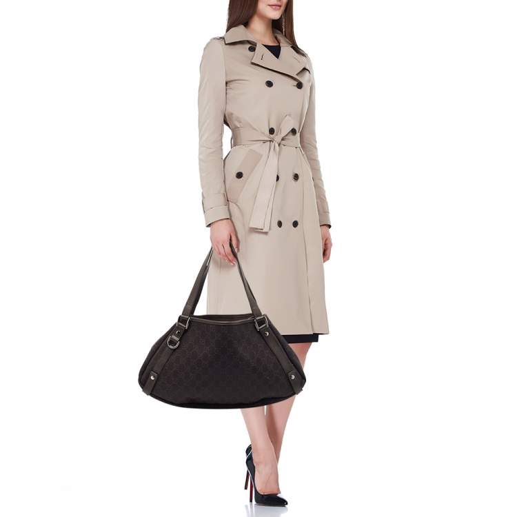 مملوكة مسبقًا Gucci Dark Brown GG Canvas and Leather Abbey Hobo