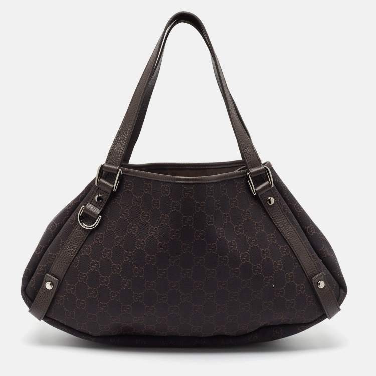 مملوكة مسبقًا Gucci Dark Brown GG Canvas and Leather Abbey Hobo