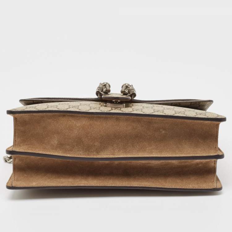 Pre Owned Gucci Beige GG Supreme Canvas and Suede Medium Dionysus Shoulder Bag