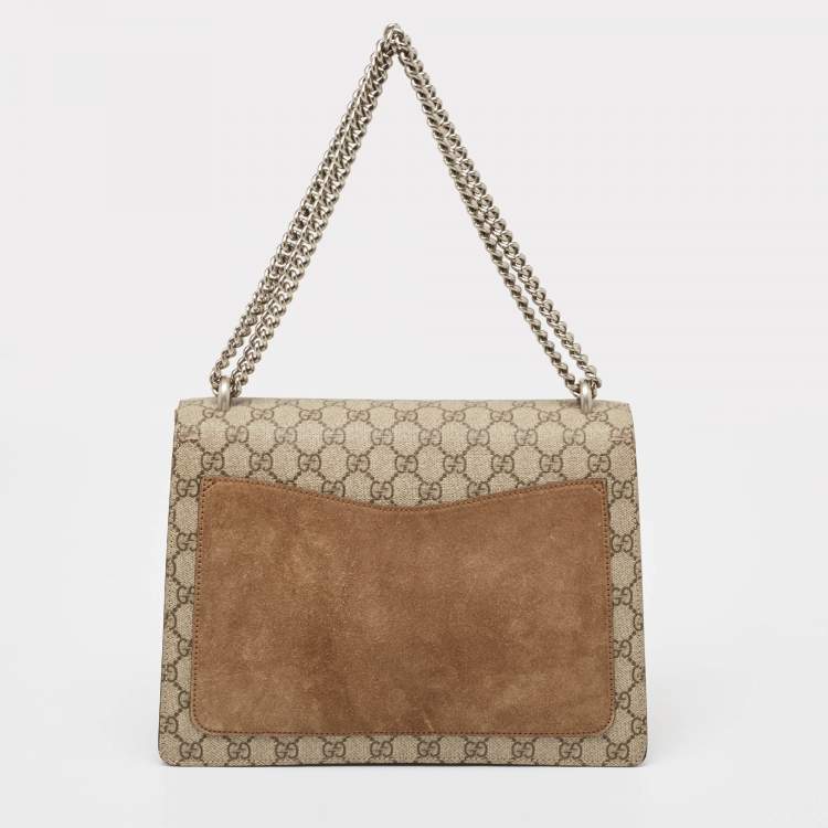 Pre Owned Gucci Beige GG Supreme Canvas and Suede Medium Dionysus Shoulder Bag