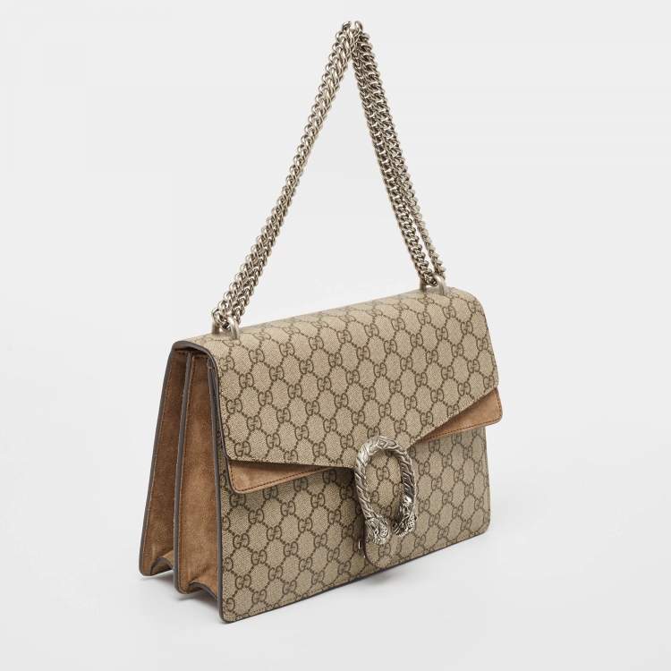 Pre Owned Gucci Beige GG Supreme Canvas and Suede Medium Dionysus Shoulder Bag