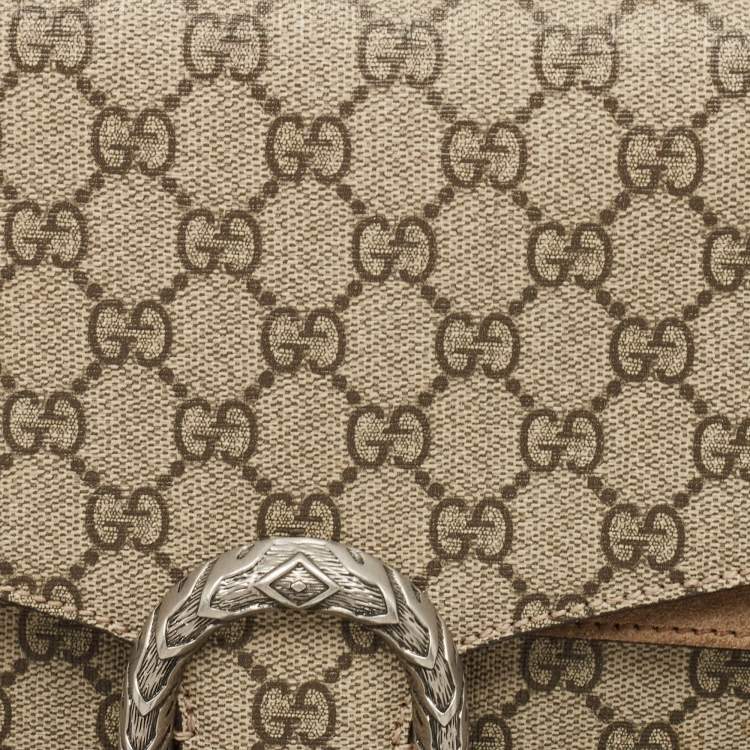 Pre Owned Gucci Beige GG Supreme Canvas and Suede Medium Dionysus Shoulder Bag