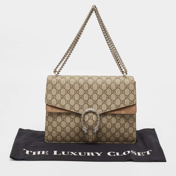 Pre Owned Gucci Beige GG Supreme Canvas and Suede Medium Dionysus Shoulder Bag