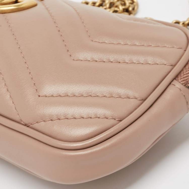 Pre Owned Gucci Old Rose Matelassé Leather Mini GG Marmont Camera Bag