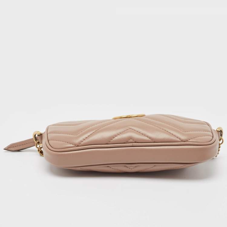 Pre Owned Gucci Old Rose Matelassé Leather Mini GG Marmont Camera Bag