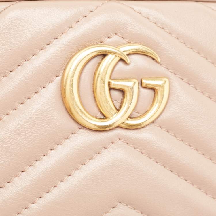 Pre Owned Gucci Old Rose Matelassé Leather Mini GG Marmont Camera Bag