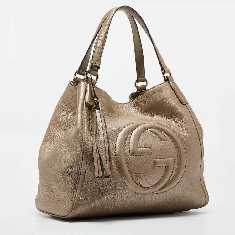 Pre Owned Gucci Gold Pebbled Leather Medium Soho Shoulder Bag