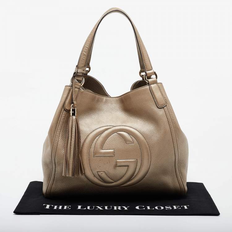 Pre Owned Gucci Gold Pebbled Leather Medium Soho Shoulder Bag