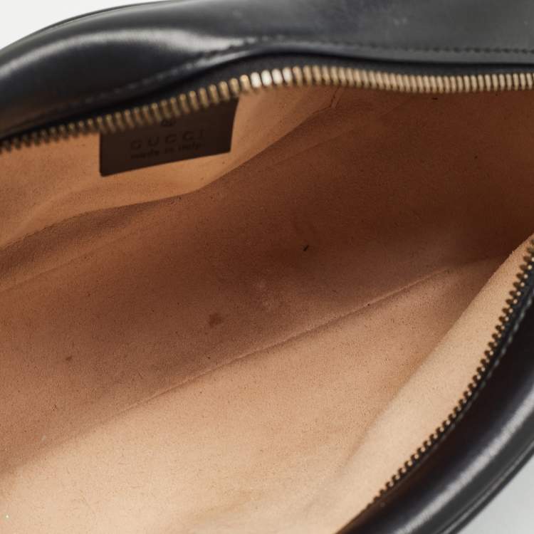 Pre Owned Gucci Black Matelassé Leather Small GG Marmont Shoulder Bag