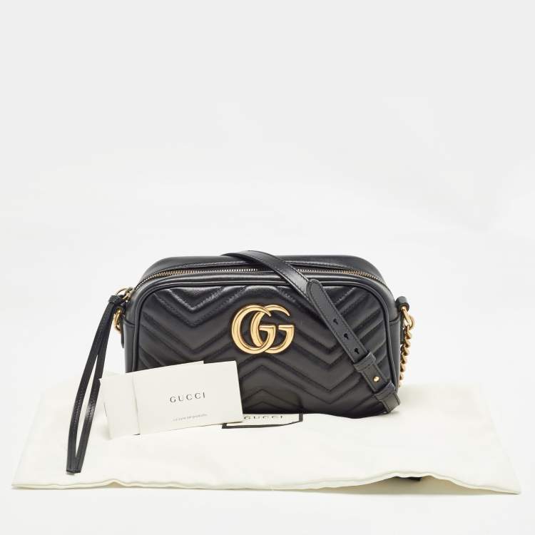 Pre Owned Gucci Black Matelassé Leather Small GG Marmont Shoulder Bag