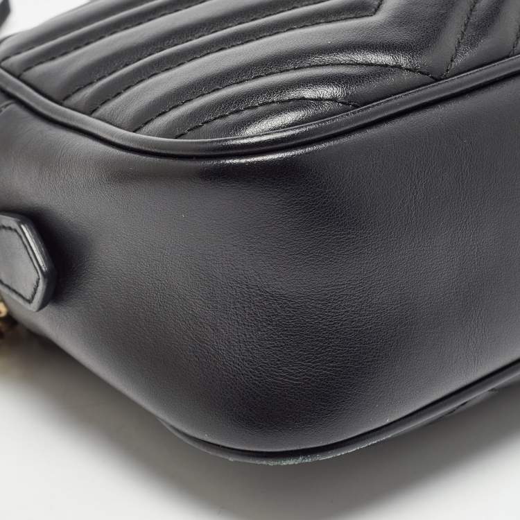 Pre Owned Gucci Black Matelassé Leather Small GG Marmont Shoulder Bag