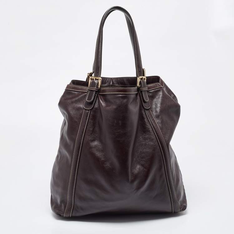 Pre Owned Gucci Brown Leather Large Britt Tote