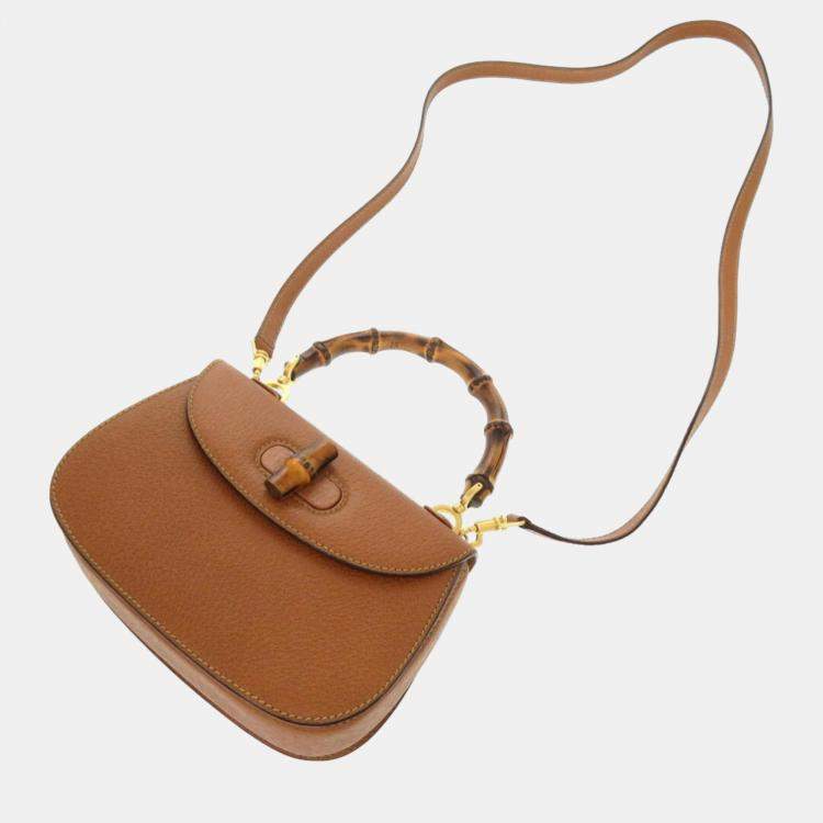 Pre Owned Gucci Brown Leather Small Bamboo Handle Bag