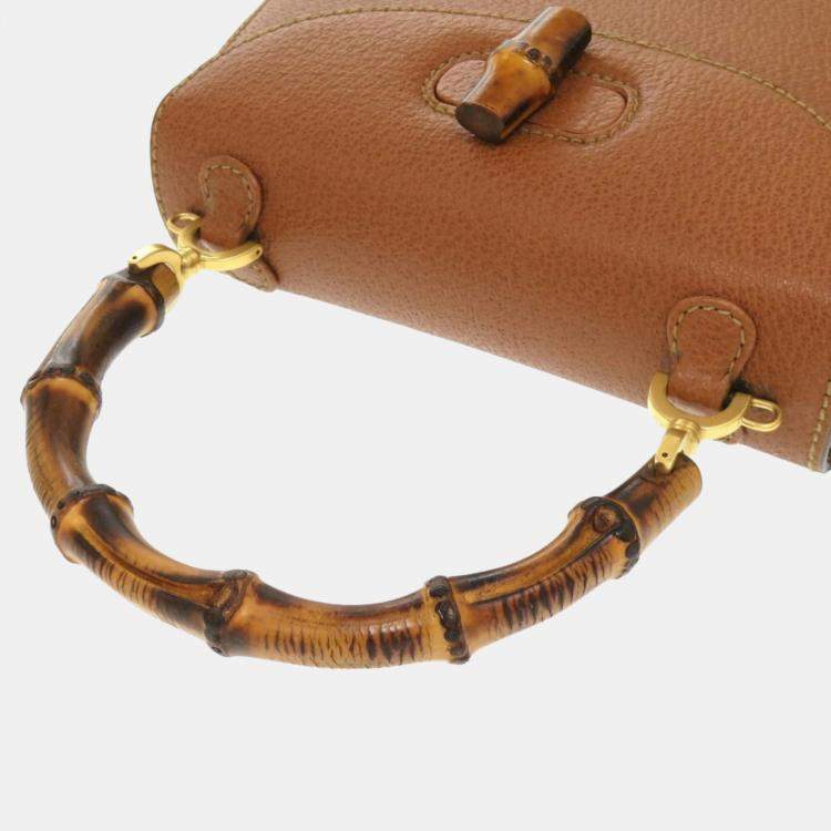 Pre Owned Gucci Brown Leather Small Bamboo Handle Bag