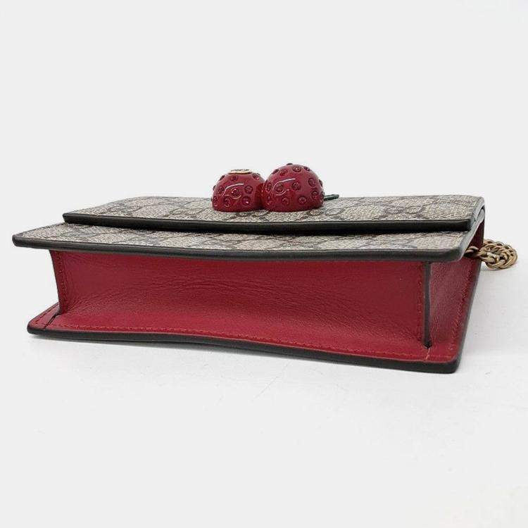 Pre Owned Gucci Beige GG Coated Canvas Mini Cherries Wallet on Chain 