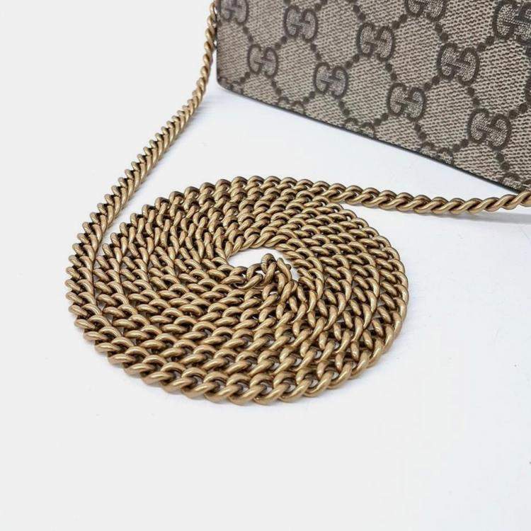 Pre Owned Gucci Beige GG Coated Canvas Mini Cherries Wallet on Chain 