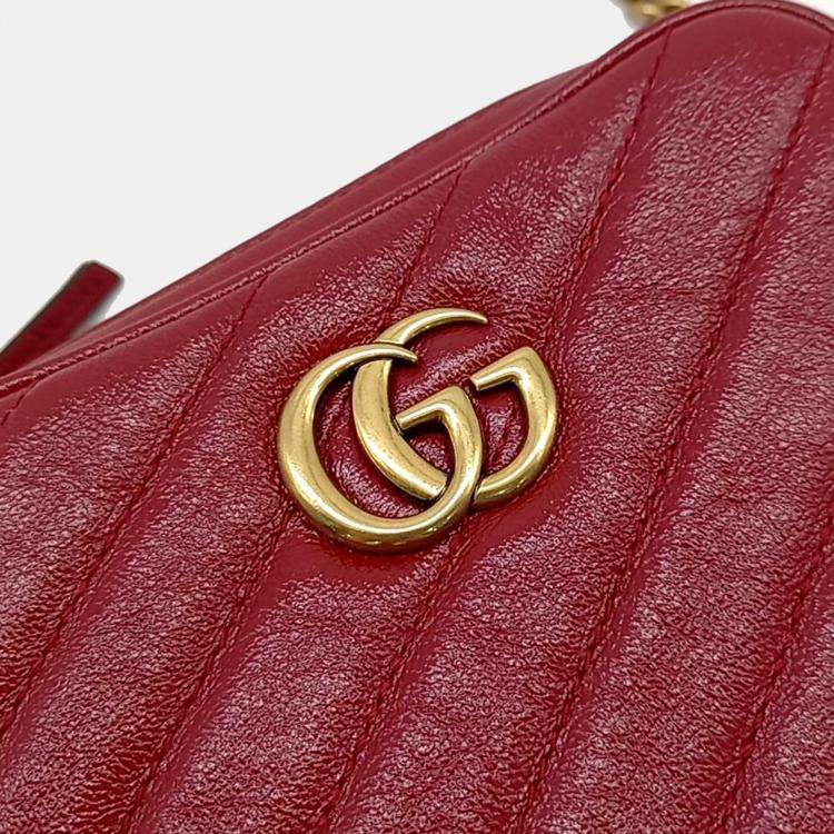 Pre Owned Gucci Burgundy Leather Marmont Chain Crossbody Bag 