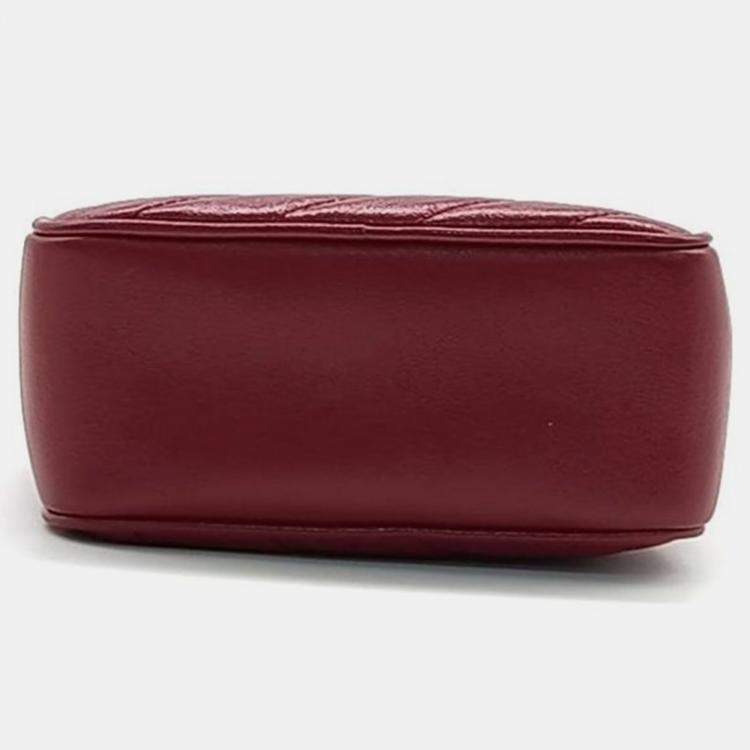 Pre Owned Gucci Burgundy Leather Marmont Chain Crossbody Bag 