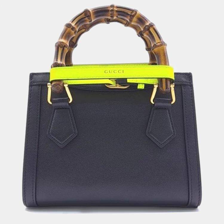 Pre Owned Gucci Black Leather Mini Diana Bamboo Top Handle Bag 