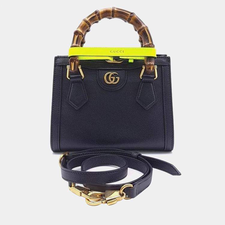 Pre Owned Gucci Black Leather Mini Diana Bamboo Top Handle Bag 