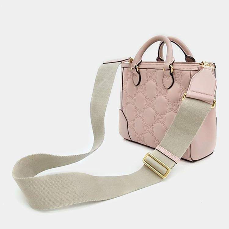 Pre Owned Gucci Pink Leather Matelasse Mini Top Handle Bag 