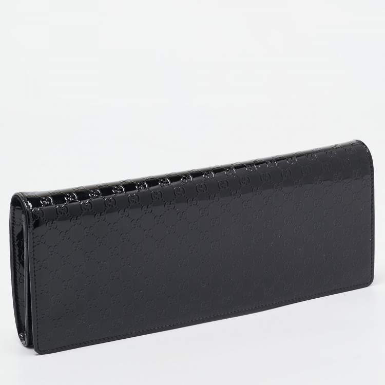Pre Owned Gucci Black Microguccissima Patent Leather Small Broadway Clutch