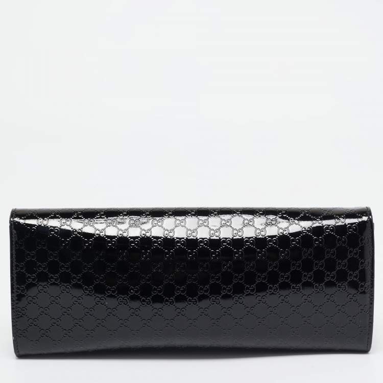 Pre Owned Gucci Black Microguccissima Patent Leather Small Broadway Clutch