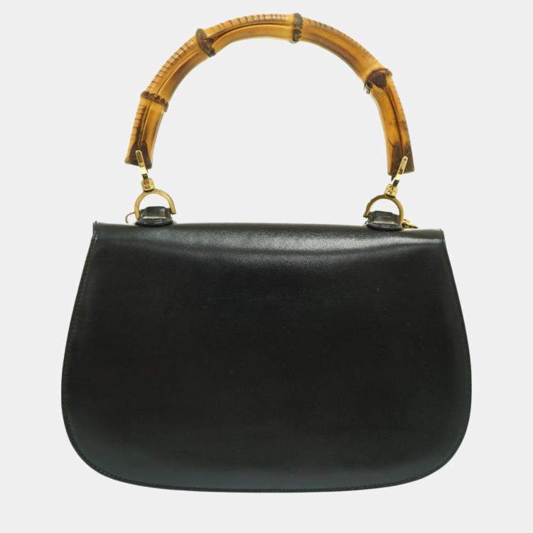 Pre Owned Gucci Black Leather Small Bamboo 1947 Handle Bag