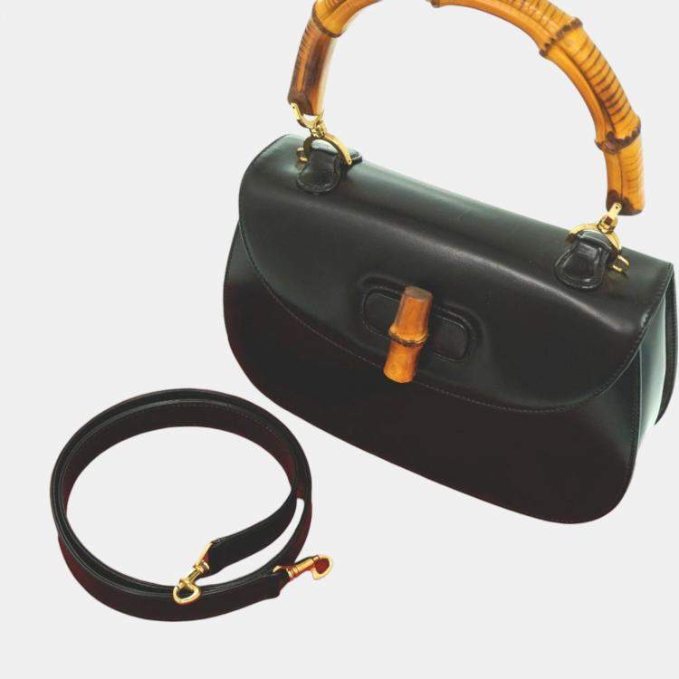 Pre Owned Gucci Black Leather Small Bamboo 1947 Handle Bag
