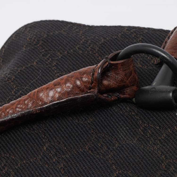 Pre Owned Gucci Dark Brown GG Canvas and Leather East West Horsebit Tote