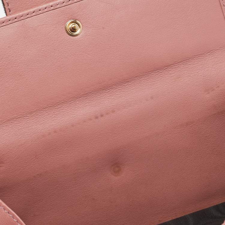 Pre Owned Gucci Pink/Beige GG Canvas and Leather Web Flap Continental Wallet