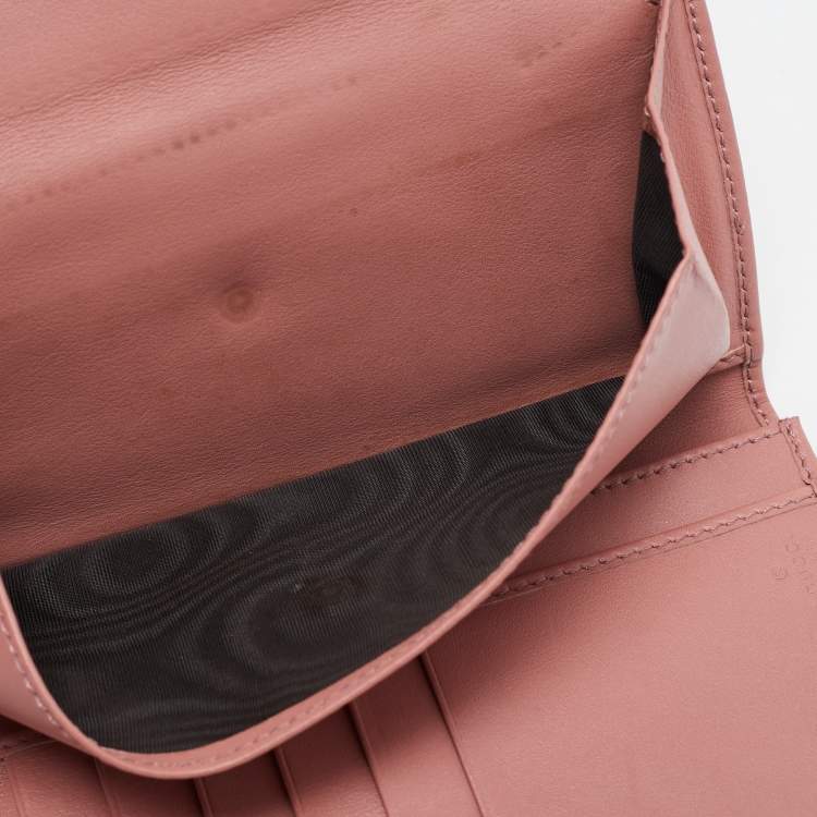 Pre Owned Gucci Pink/Beige GG Canvas and Leather Web Flap Continental Wallet