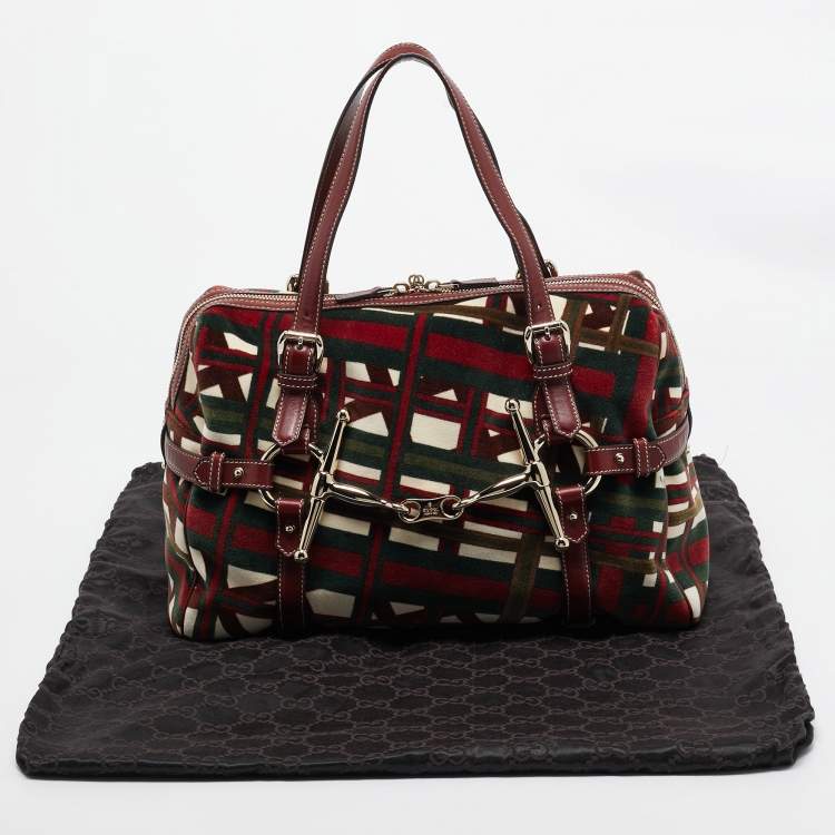 Pre Owned Gucci Multicolor Velvet and Leather Medium 85th Anniversary Boston Bag