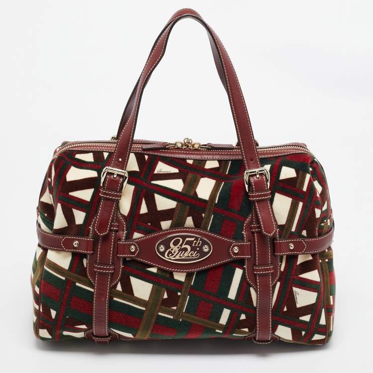 Pre Owned Gucci Multicolor Velvet and Leather Medium 85th Anniversary Boston Bag