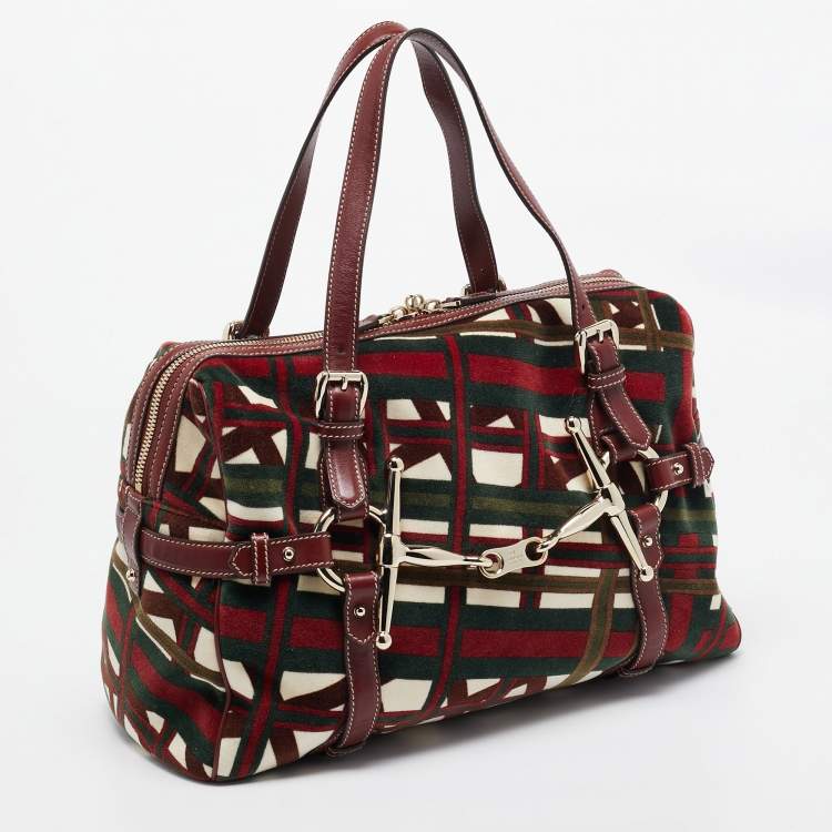 Pre Owned Gucci Multicolor Velvet and Leather Medium 85th Anniversary Boston Bag