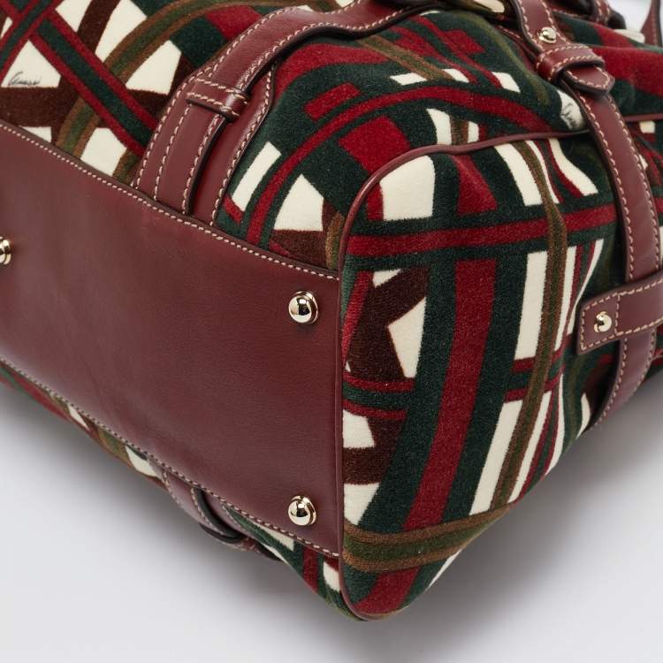 Pre Owned Gucci Multicolor Velvet and Leather Medium 85th Anniversary Boston Bag