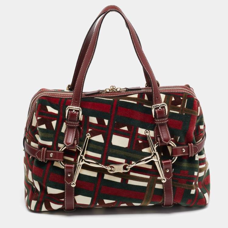 Pre Owned Gucci Multicolor Velvet and Leather Medium 85th Anniversary Boston Bag