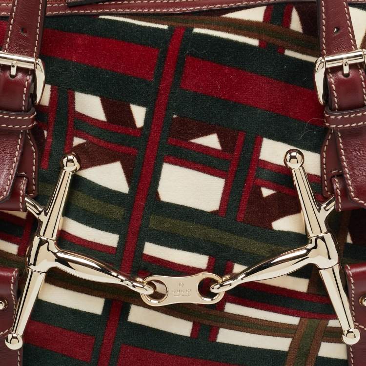 Pre Owned Gucci Multicolor Velvet and Leather Medium 85th Anniversary Boston Bag