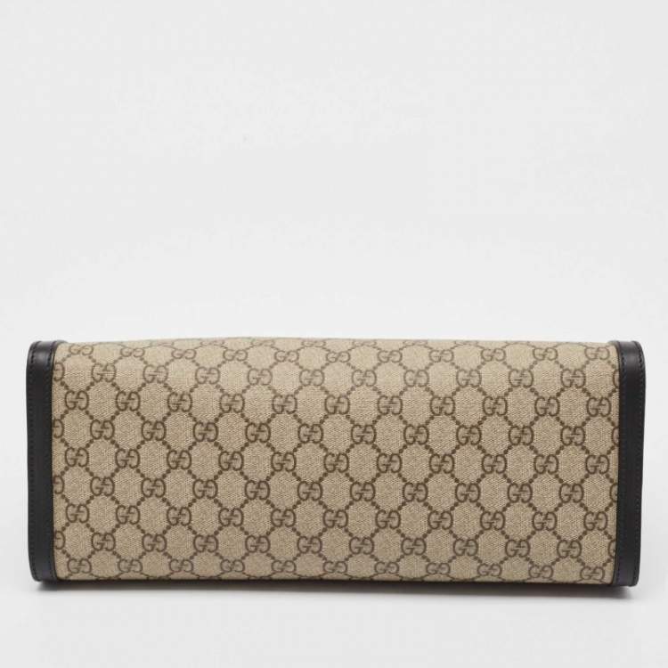 Pre Owned Gucci Beige/Black GG Supreme Canvas Medium Padlock Shoulder Bag